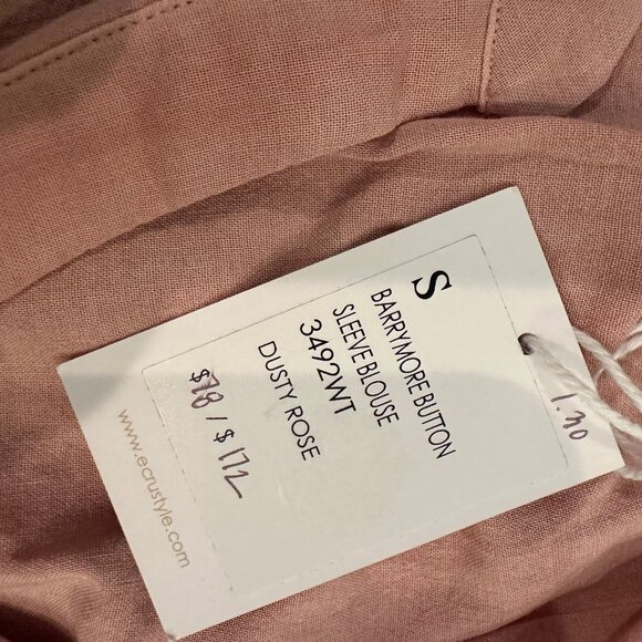 Barrymore Button Sleeve Blouse Ecru Small Dusty Rose Lightweight Cotton NEW - Picture 6 of 9